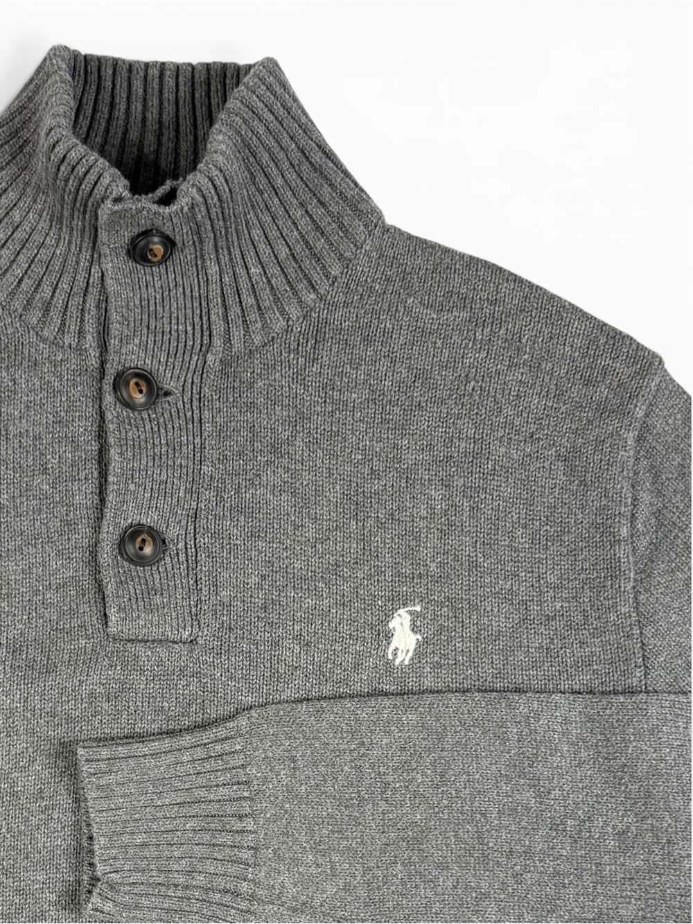 Polo Ralph Lauren Cotton 3 Button Mock Neck Sweater Gray Men’s Medium